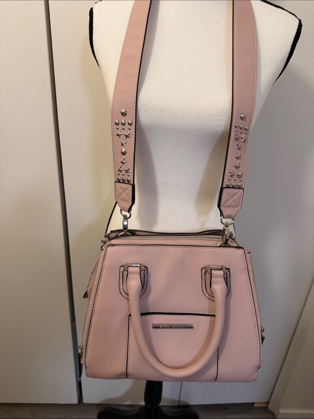 Steve Madden Blush Pink Leather Satchel with Detachable Studded Strap